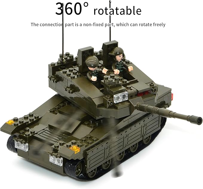 QLT Military Tank Building Blocks Set,Merkava WW2 Military Tank Armed Tank with 5 Soldier Figures,Toys Gift for Boys 8-12(343 Pcs)
