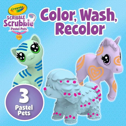 Crayola Scribble Scrubbie Pastel Pets (3ct), Grooming Animal Toy for Kids, Washable Animal Figurine, Kids Gift, Toys for Girls & Boys, 3+