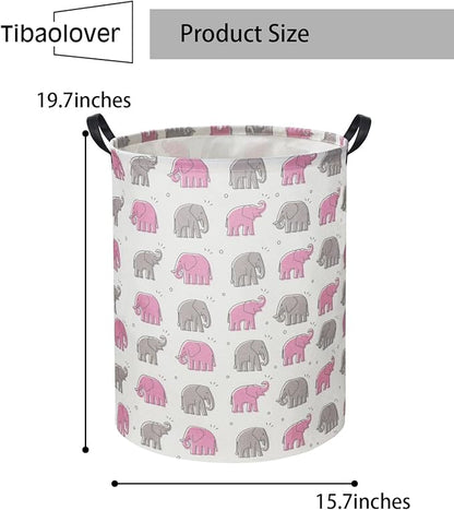 Elephant Baby Laundry Basket Pink Girls Hamper Elephant Toy Storage Bin for Girls Room Decor Baby Nursery Hamper Gift Baskets for Bedroom Bathroom(Line Elephant)