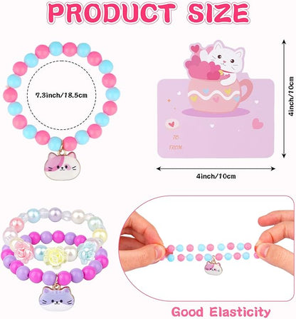 Valentines Cards for Kids Classroom - 24 PCS Valentines Day Gift Cards with Friendship Bracelets, Valentines Day Party Favors , Valentines Day Gifts for Kids Girls