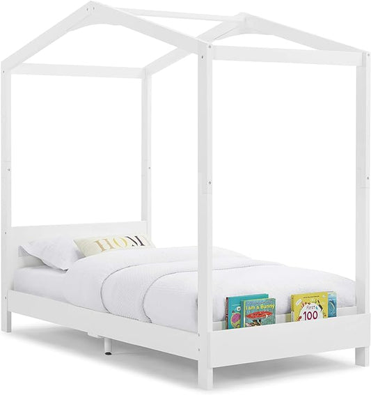 Delta Children Poppy House Wood Twin Bed, Platform Bed - No Box Spring Needed, Bianca White