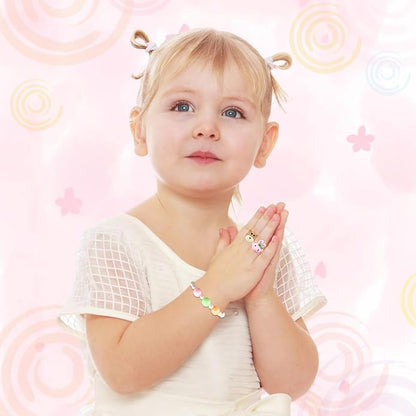 Little Girl Jewel Rings, Adjustable Pink Rings Girls Kids Pretend Play and Dress up Jewelry Set, Cute Rings with Display Case Party Favors Toys Gifts