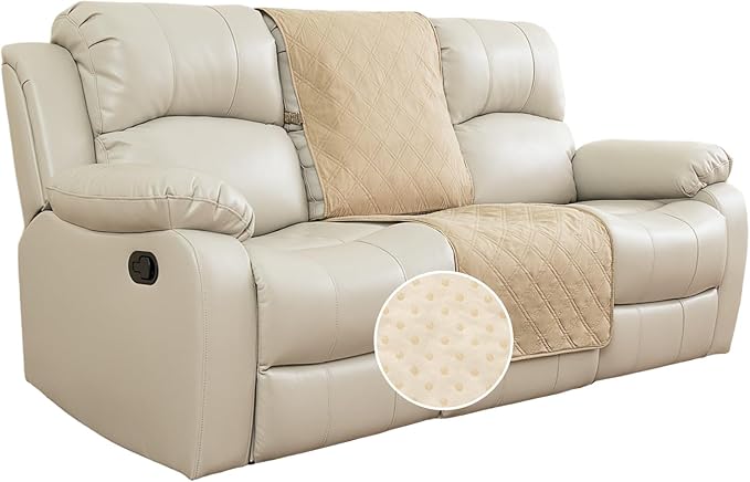 TOMORO Non-Slip Oversized Recliner Sofa Cover - 100% Waterproof Recliner Chair Slipcover Furniture Protector, Washable Couch Cover with Elastic Straps for Dog and Kids, Beige, 30 Inch Middle