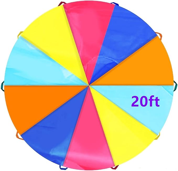 SPINFOX Multicolored Parachute - 6FT, 10FT, 20FT with Handles for Kids Indoor Outdoor Play