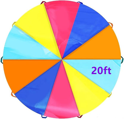 SPINFOX Multicolored Parachute - 6FT, 10FT, 20FT with Handles for Kids Indoor Outdoor Play