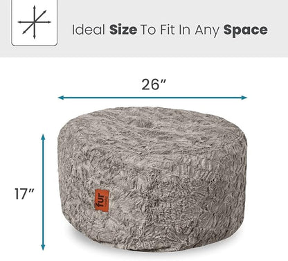 CordaRoy's Faux Fur Bean Bag Pouf Footstool - Washable Fabric Ottoman Cover with Durable Foam Insert - Versatile Footrest for Basement, Living Room, Office - 26" x 17" - Grey