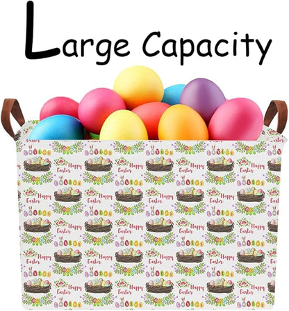 NTAOHAMPER Rectangular Easter Eggs Basket Empty,Toys Storage Bin with Handles,Room Decor,Gift Basket(Garland Easter Egg)