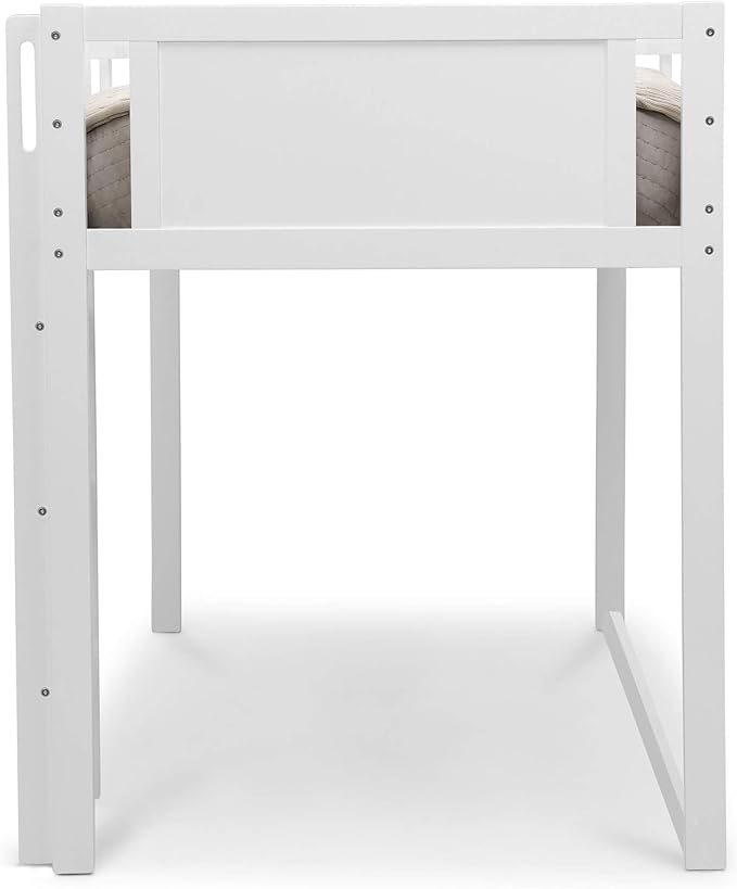 Delta Children Twin Loft Bed with Guardrail and Ladder, White Snooze 6 inch Memory Foam Twin Mattress (Bundle)