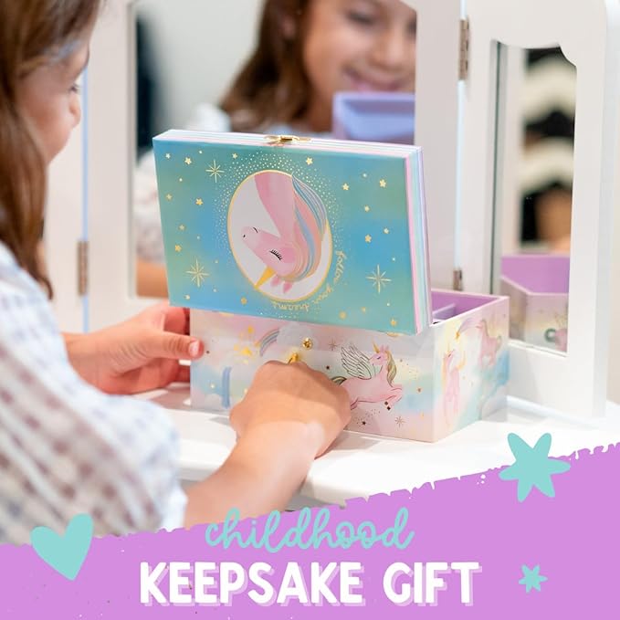Musical Unicorn Kids Jewelry Box - Girls Jewelry Box with Mirror, Unicorn Gifts for Little Girls, Unicorn Toys for Girls Age 4-6