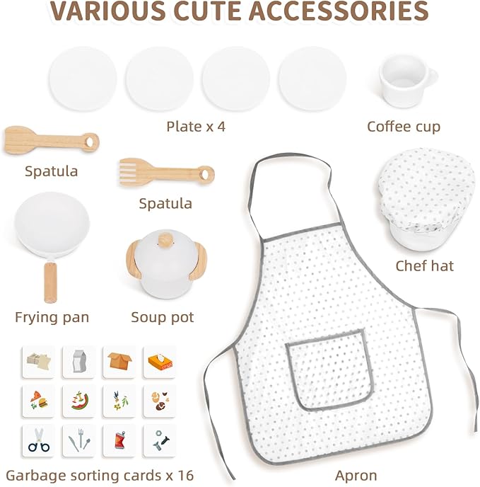 Kids Kitchen Playset for Toddlers 3-5 Years, Wooden Play Kitchen for Toddlers with Coffee Maker, Microwave, Dishwasher and Washing Machine