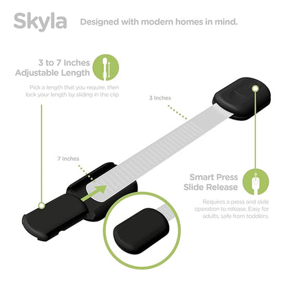 Baby Proofing Child Safety Locks (12 Pack) by Skyla Homes - The Safest, Quickest and Easiest 3M Adhesive Cabinet Latches, No Screws & Magnets, Multi-Purpose for Furniture, Kitchen, Ovens, Toilet Seats