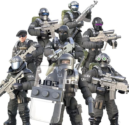 8 PCS Building Block City Policeman Action Mini-Figures with Multiple Military Weapons Accessories SWAT Model Equipment Assembly Building Toys Party Favors Gift for Boys