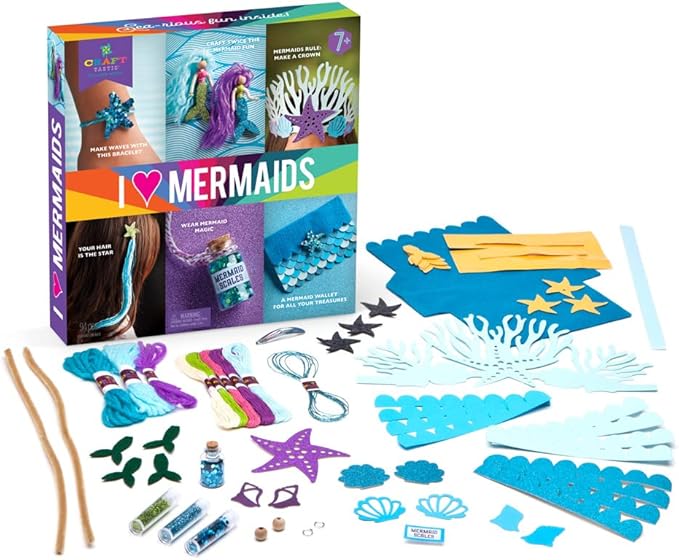 Craft-tastic – I Love Mermaids Kit – Craft Kit Includes 6 Mermaid-Themed Projects (Pack of 2)