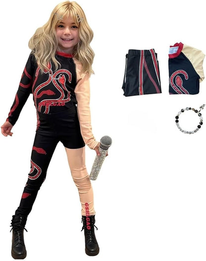 Girls Sparkles Red Snake Concert Outfit Halloween Costume Set Teens Jumpsuit Dance Costume Gymnastics Outfit for Kids