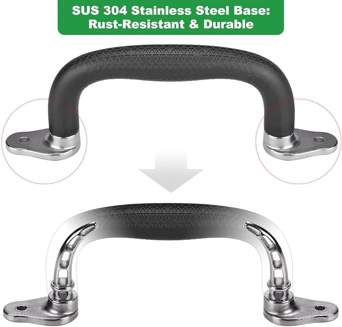 SELEWARE Black Playground Safety Handles, Non-Slip Kids Playground Grab Handle, Durable Indoor Outdoor Playset Handles for Playhouse, Treehouse, Climbing Frame, Jungle Gym, Swing Set, 4 Pack