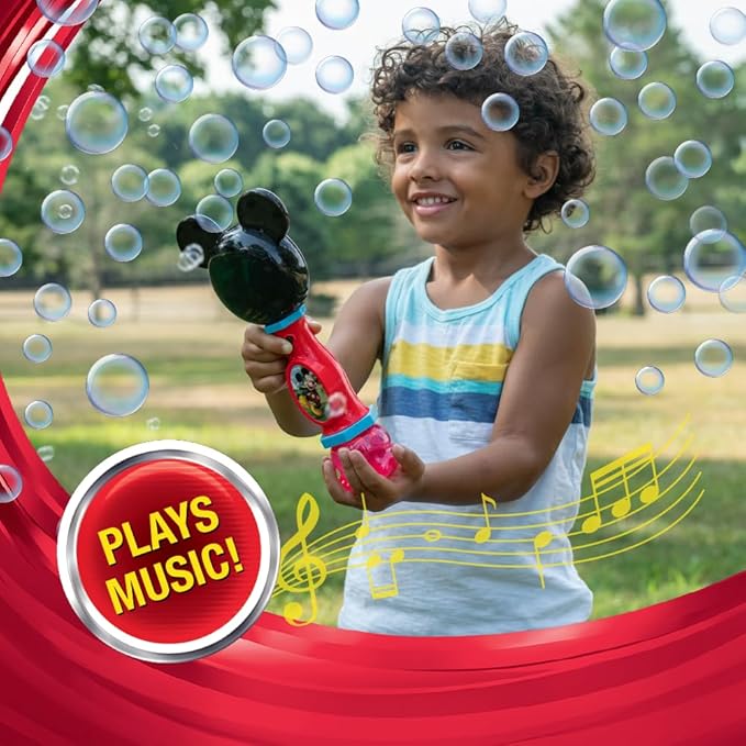 Little Kids Disney Mickey Mouse Light and Sound Musical Bubble Wand, Includes Bubble Solution, Multi (20511)