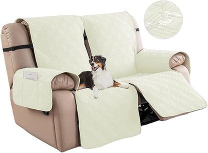 Easehomey Waterproof Loveseat Recliner Cover,Non Slip Reclining Couch Covers for 2 Seat,Dog Chair Cover Furniture Protector Washable Chair Cover with Pocket for Kids,Pets,Dogs(Cream White,2Seat)