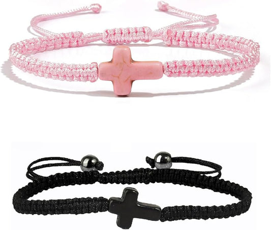 Adjustable Handmade Cross Braided Rope Bracelet for Christian Colorful Matching Couple Charm Jewelry Inspirational Religious Woven Bracelet Birthday Easter Thanksgiving Christmas Gifts