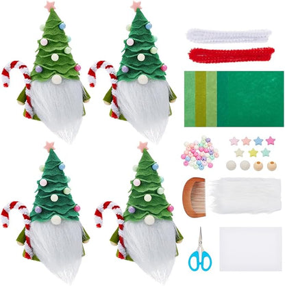 INFUNLY 4Sets DIY Christmas Tree Gnome Santa Kit for Beginners Complete Christmas Tree Gnome Kit for Adults Kids Starters to Learn with Instruction Handmade Christmas Dwarf Kit Gift Decoration Crafts