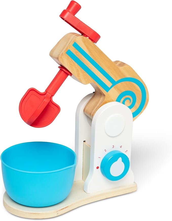 Melissa & Doug Wooden Make-a-Cake Mixer Set (11 pcs) - Play Food and Kitchen Accessories - FSC Certified