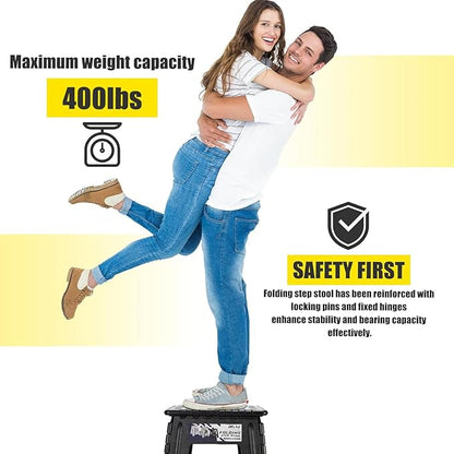 Delxo 17.5 Inch Folding Step Stool, Heavy Duty Foldable Stool for Adults,Premium Portable Collapsible Plastic Step Stool,Non Slip Folding Stools for Kitchen Bathroom Bedroom Up to 400LBS,(Black 1PC)