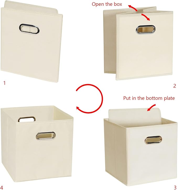 Fabric storage bins Cubes, Fabric Cube Organizer with Handle, Foldable Cube Bins for Cloth or Accessary Storage, 11x11x11, Set of 10, (Creamy White)