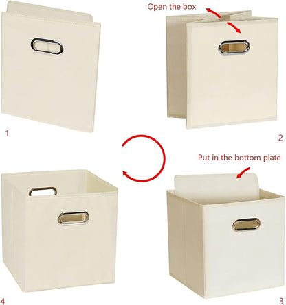 Fabric storage bins Cubes, Fabric Cube Organizer with Handle, Foldable Cube Bins for Cloth or Accessary Storage, 11x11x11, Set of 12, (Creamy White)