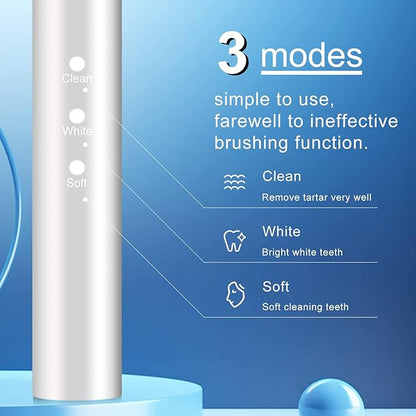 Electric Toothbrush, with 8 Replacement Brush Heads and 1 Travel Box,Sonic Toothbrush for Adults and Kids,Portable Rechargeable Toothbrush for Travel (White)