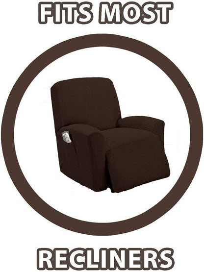 Golden linens One Piece Stretch Recliner Chair Furniture Slipcovers with Remote Pocket Fit Most Recliner Chairs (Chocolate)