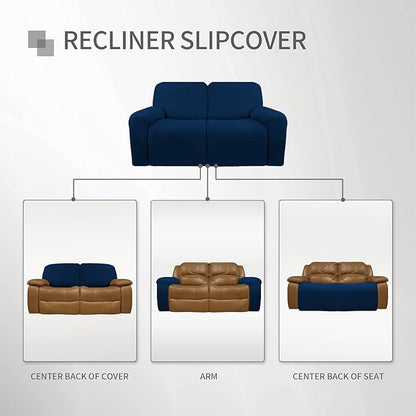 Easy-Going Oversized 6 Pieces Microfiber Stretch Sectional Recliner Loveseat Sofa Slipcover Soft Fitted Fleece 2 Seats Couch Cover Washable Furniture Protector with Elasticity for Kids Pet Navy
