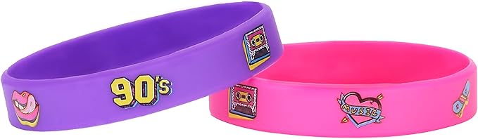Cleverplay 24 Pack 90s Theme Silicone Wristbands Bracelets, Birthday Decoration Funny 1990's Hip Hop Party Favors for Adults