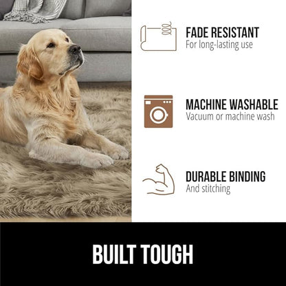Gorilla Grip Fluffy Faux Fur Rug, 6x9, Machine Washable Soft Furry Area Rugs, Rubber Backing, Plush Floor Carpets for Baby Nursery, Bedroom, Living Room Shag Carpet, Luxury Home Decor, Beige