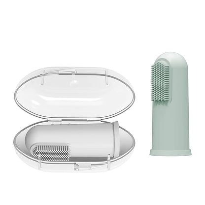 Dr. Brown's Silicone Finger Toothbrush for Baby with Travel-Storage Case, 3m+, Gray and Light Green, 2 Count, (Pack of 1)