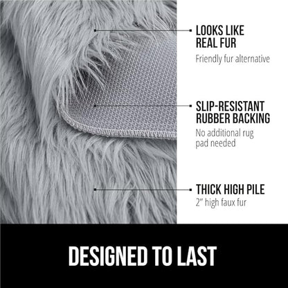Gorilla Grip Fluffy Faux Fur Rug, 4x6, Machine Washable Soft Furry Area Rugs, Rubber Backing, Plush Floor Carpets for Baby Nursery, Bedroom, Living Room Shag Carpet, Luxury Home Decor, Gray