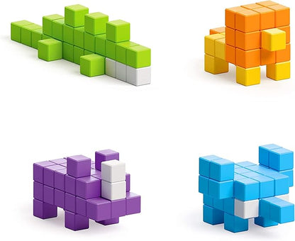PIXIO Mini Safari - Tiny Magnetic Blocks Building Toy in The Pixel Art Style with Free App - 5/16" Plastic Cubes with 6 Magnets Inside - Open Ended Toy - Creativity Toy for Ages 6+