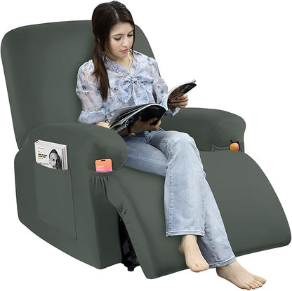Soft Spandex Recliner Chair Covers, 4 Pieces Lazy Boy Recliner Cover for Recliner Chair, Stretch Cover for Recliner slipcovers Good Choice for All Seasons(XL,Grayish Green)