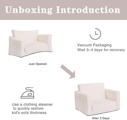 Tiita Kids Sofa, 2-in-1 Kids Sofa Chair, Convertible Children Couch to Lounger, Flip Out Kids Sofa Chair, Toddler Armrest Chair Bed, Folding Kids Play Sofa for Girl or Boy (Beige)