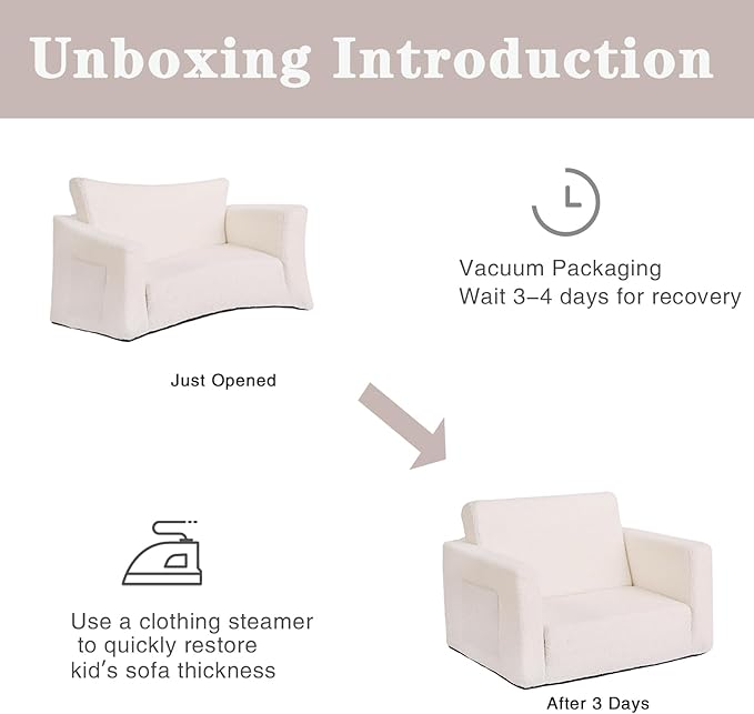 Tiita Kids Sofa, 2-in-1 Kids Sofa Chair, Convertible Children Couch to Lounger, Flip Out Kids Sofa Chair, Toddler Armrest Chair Bed, Folding Kids Play Sofa for Girl or Boy (Beige)