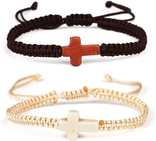 Adjustable Handmade Cross Braided Rope Bracelet for Christian Colorful Matching Couple Charm Jewelry Inspirational Religious Woven Bracelet Birthday Easter Thanksgiving Christmas Gifts
