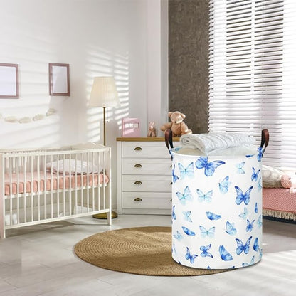 NTAOHAMPER Kids Laundry Hamper, Waterproof Storage Bin, Baby Nursery Hamper, Clothes Organizer, Toys Bin, Room Decor(Blue Butterfly)