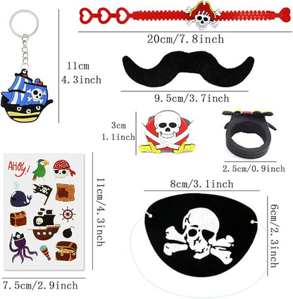 HLenyoy 88 PCs Pirate Party Supplies Favors Pirate Keychain Rings Bracelets Pirate Eye Patch Mustache Tattoos Stickers Pirate Party Favors Decoration