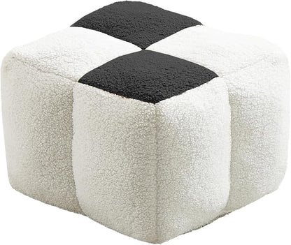 Louis Donné Ottoman Pouf White and Black Contrast Tidy Fabric Floor Chair - 17.7 * 17.7 * 15.7 Inch Squares, Soft Compressed Form Inside for Children and Ladies
