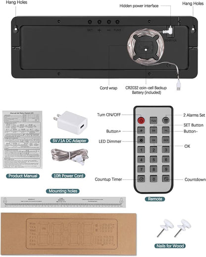 Modern 16" Large Digital Wall Clock with Remote Control, LED Display, Auto-Dimming, Countdown, Temperature, Calendar - 12/24Hr Format - Silent Wall Clock for Home, Office, or Gym Use (Pink)