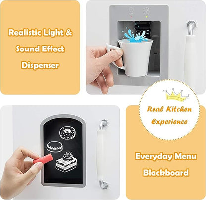 Fireflowery Kids Kitchen Playset, Toddler Kitchen w/Simulated Sound, Accessory Utensils, Blackboard, Sink, Stovetop, Cabinets, Pretend Play Kitchen, Gift for Ages 3+ (Classic)