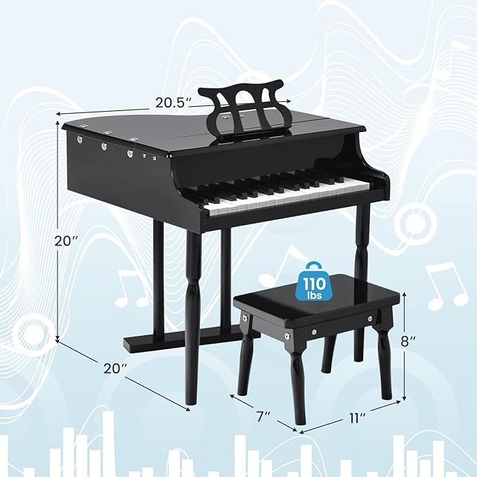 30-Key Kids Piano Keyboard, Mini Grand Piano for 3 Years+, Toddler Musical Instrument with Stool & Removable Music Stand, Wooden Baby Music Toys Gifts for Beginners, Girls & Boys