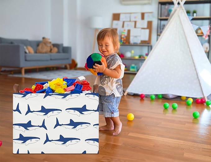 NTAOHAMPER Rectangular Storage Basket,Collapsible Gift Basket with Handles,Kids Toys/Books Box,Room Decor(Shark)