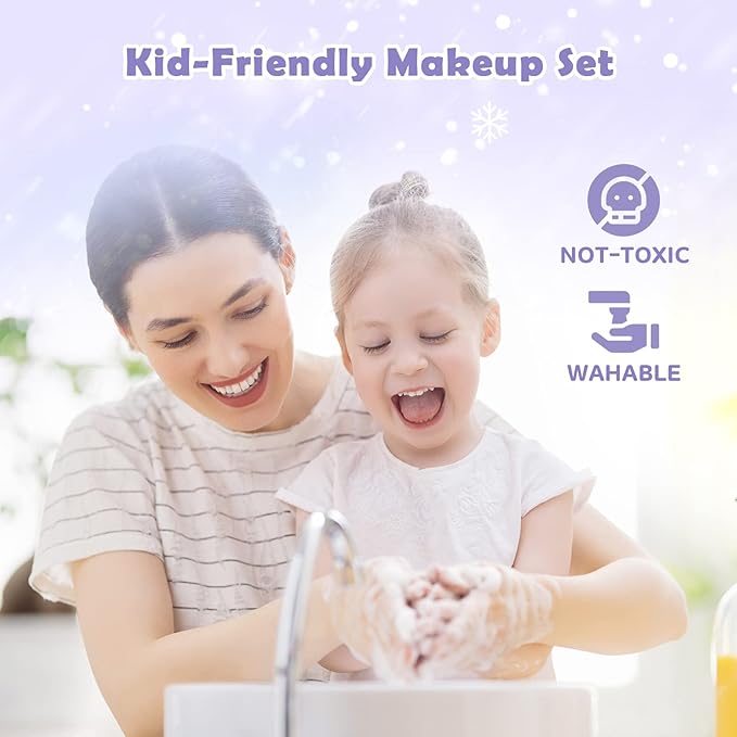 GirlsHome Kids Makeup Kit for Girl 35 Pcs Washable Toddler Makeup Kit, Girl Toys Real Cosmetic Little Girls Makeup Set, Safe & Non-Toxic Frozen Makeup Set for 3-12 Year Old Kids (Purple)