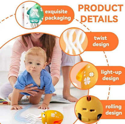 Dancing Octopus Baby Toy – USB Rechargeable Electric Crawling Tummy Time Toy, Magical Musical Squid with LED Lights, Music & Obstacle Avoidance – Birthday Gift for Kids Ages 3Y+ (Yellow)