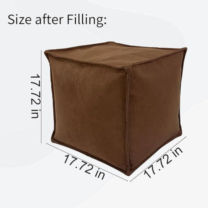 Louis Donné Unstuffed Ottoman Pouf Cover, Soft Handmade Pouf Ottoman Cover Foot Stool, 17.72" Square Small Bean Bag, Ottoman Foot Rest with Storage for Living Rooms Bedrooms, Brown (ONLY Cover)