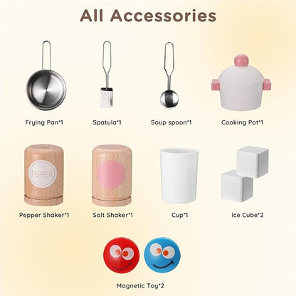 SainSmart Jr. Wooden Play Kitchen for Kids - Premium Toddler Pretend Play Cooking Set - Includes Stove, Refrigerator, and Accessories for Boys and Girls